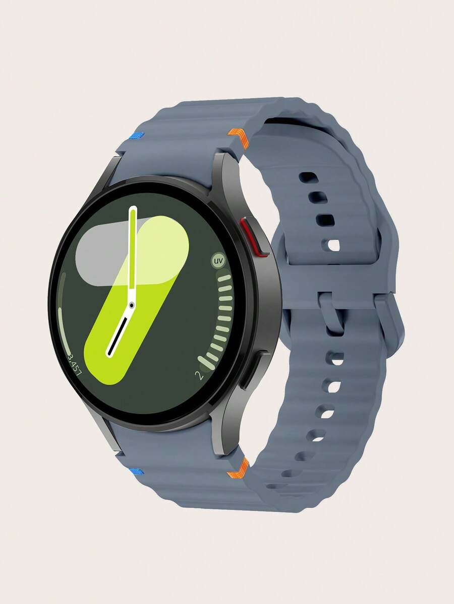 1 条蓝灰色硅胶撞色缝线波浪设计智能手表表带,兼容三星 Galaxy Watch 4/5/6/7 40mm/42mm/43mm/44mm/45mm/46mm/47mm/5 Pro - 藍灰色 - 查看 1