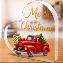 قطعة واحدة من الديكور الأكريليك الفني بشكل قلب مزخرف بنمط شجرة العيد - ديكور قابل للتثبيت على المكتب لعيد الميلاد والشكر والعام الجديد، لا يحتاج لطاقة أو بطارية