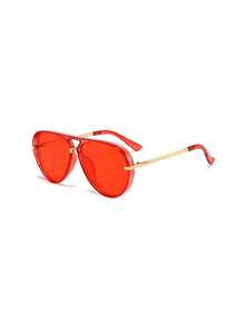 feye 1pc Women's Retro Minimalist Big Frame Fashion Fashion Glasses, Suitable For Beach And Travel Use - Translucent Red - View 5