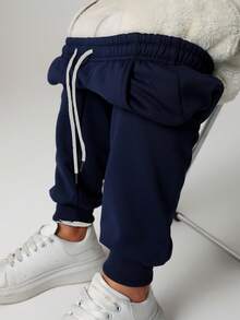 1pc Women's Thermal Lined Warm Sports Pants, Windproof & Thermal, Casual Joggers Trousers For Autumn/Winter - Navy Blue - View 9