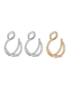 3Pcs/1Pc Women Fake Nose Ring Faux Piercing Jewelry 8Mm Fake Nose Ring Hoop For Faux Lip Nose Ring Set Fake Lip Ring Lip Nail New Daily Party