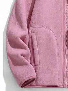 1 szt. Damska dwustronna kurtka polarowa z kapturem, ciepła, jednokolorowa bluza z zamkiem błyskawicznym, na jesień/zimę, do jazdy na nartach - Różowy - Zobacz 4