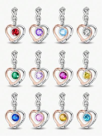 1pc 925 Sterling Silver Love Month Pendant Charm, Suitable For DIY Bracelet, Women Jewelry