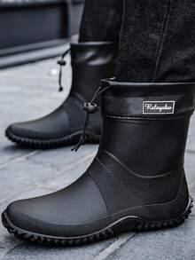 男士时尚防滑雨靴，短款防水鞋，户外钓鱼洗车橡胶靴 - 黑色 - 查看 6