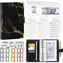 Organizador de Dinero A6, Organigastos Tipo Cartera Cuero con 12 Sobres Transparentes con Cierre, 12 Hojas de Planificador de Presupuesto de Finanzas, Libreta de Ahorro y Gastos con 3 Pegatinas, Rosa - Negro - Ver 12