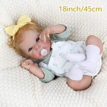 An 18-Inch (45 Cm) Adorable Lifelike Newborn Doll Made Of Vinyl Silicone, With Golden Hair And A Cute Face, Suitable As A Birthday Gift, Christmas Gift, Or Halloween Gift.