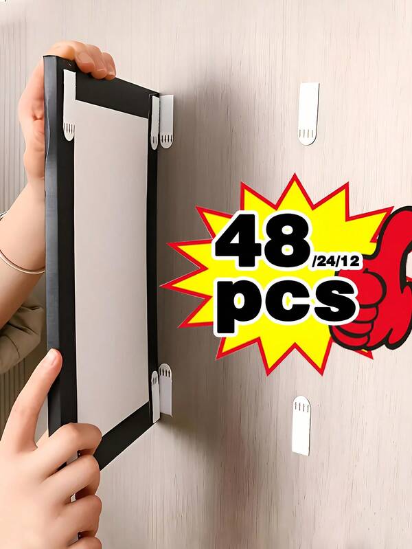 24/48/72/96 peças Tiras adesivas potentes e resistentes para pendurar quadros, sem necessidade de perfuração, ganchos para moldura sem pregos, fita mágica para moldura, tiras removíveis para pendurar, fita dupla face que não deixa rastros, ganchos para moldura resistentes à água, fixadores de parede - forte adesão, reutilizáveis, criação de parede de fotos invisível - decoração perfeita para casa.