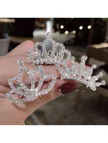 Tiara Coroa Com Pente Estilo Princesa – Strass Brilhante Para Penteados de Festa Infantil/ Casamento/ Noivas/ Debutantes/ Adulto e Bailarina Ballet - Dourada - Visão 3