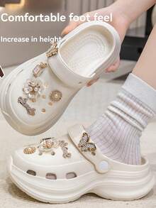 Teen Girl Fashion Exclusive Fashion Light Wooden Clogs Thick-Soled Hole Shoes, Summer Beach Vacation Outdoor Pool Sandals Girl's Students Slip-Resistant Headband River Running Hole Shoes EVA Soft Sole Slip-Resistant Breathable Comfortable Casual Girl's Slippers Gardening Shoes And Beach Shoes, Customized Pendant, Suitable For Home And Travel, Suitable For All Four Seasons. - 白色 - 查看 1