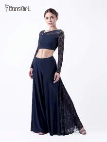 DonsGirl Komplet damski: koronkowy top z odkrytymi ramionami i szerokie spodnie – do aerial jogi, występów baletowych i baletu klasycznego oraz do noszenia na co dzień