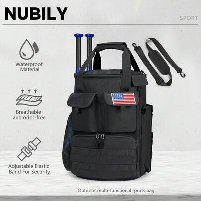 棒球水桶包 棒球教练配件收纳包 带保温口袋 战术垒球棒球包 底部防滑，多个口袋可放置球棒、手套、记分牌