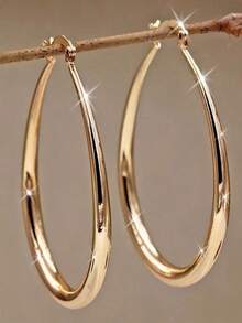 1 Pair 30mm Gold Plated Hoop Earrings - Bohemian Minimalist Colorful Hoops For Women, Dainty Elegant Jewelry, Perfect Gift For Daily & Special Occasions - 金色 - 查看 1