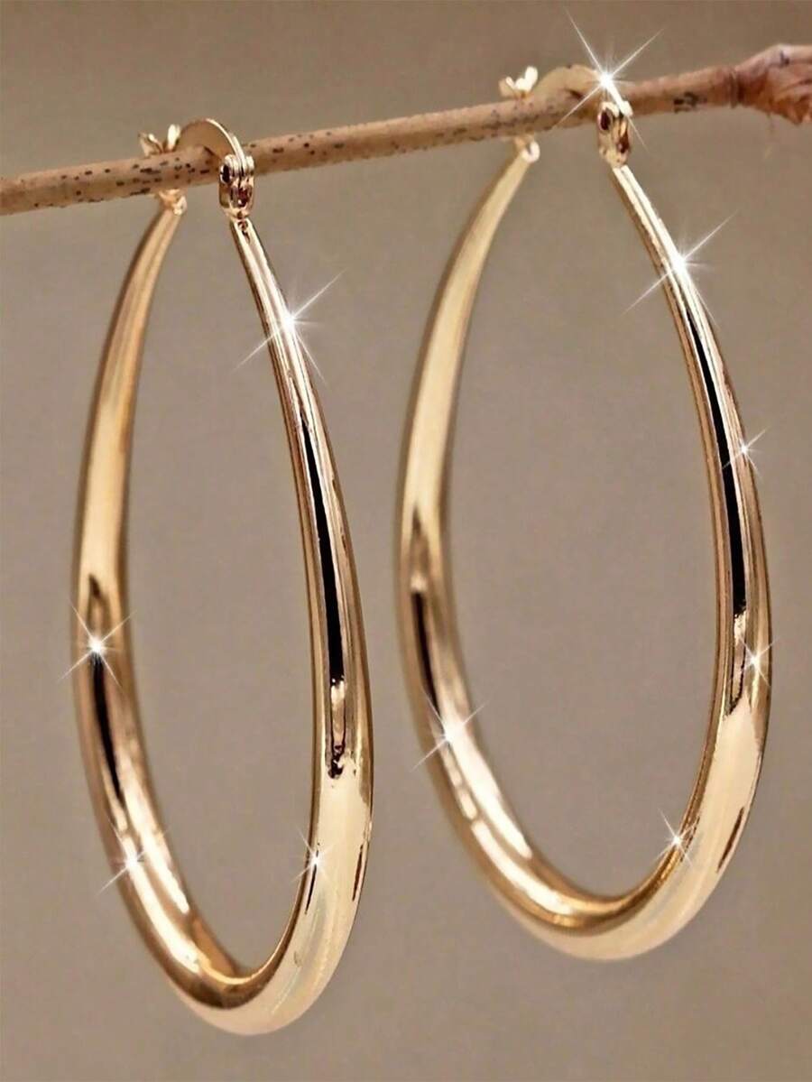 1 Pair 30mm Gold Plated Hoop Earrings - Bohemian Minimalist Colorful Hoops For Women, Dainty Elegant Jewelry, Perfect Gift For Daily & Special Occasions - 金色 - 查看 1