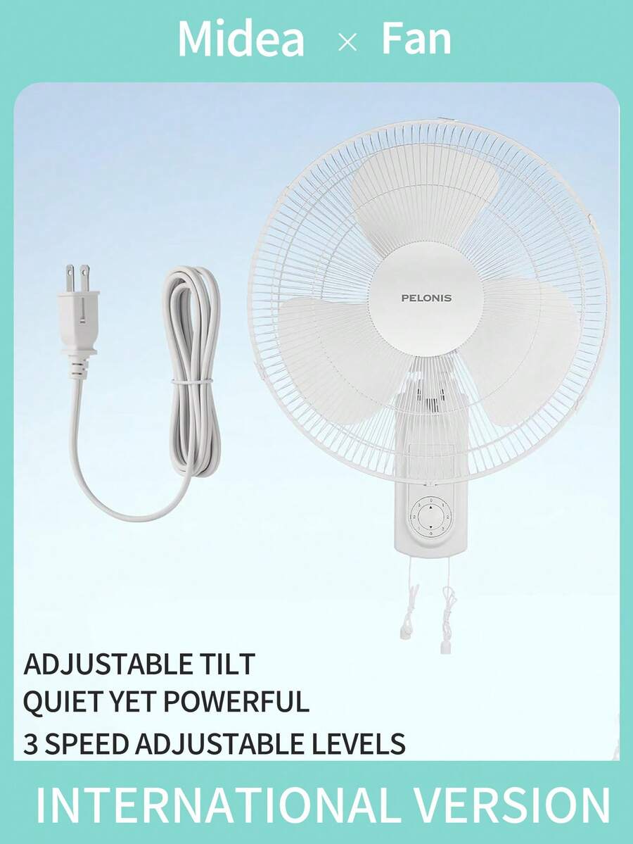 Pelonis 16 Inch Wall Mount Fan, 3-Speed Adjustable, Heavy Duty Metal Construction, Energy Efficient, Quiet Cooling Fan For Kitchen, Garage, Workshop, Home Office, White Air Circulator Fan