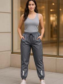 Calça de Tactel Feminina - Esportiva - casual - Cinza - Visão 3