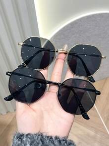 2pcs Unisex Fashion Metal Glasses, Solid Color Pattern, Retro Style, Geometric Shape, Suitable For Daily Use, Outfit Matching, Street Photography, Driving, Hiking, Music Festivals, Parties, Great Gift, Fits All Face Shapes, High Quality Glasses
