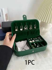 1pc Portable Leather Jewelry Box For Rings, Earrings, Necklaces And Bracelets Storage, Gift For Back To School - Green - View 8