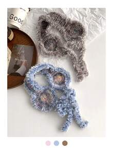 1个Y2K风格蕾丝蝴蝶结流苏针织渐变色耳罩，手工舒适蓬松耳套，适合冬季，学生白色耳罩 - 彩色 - 查看 11