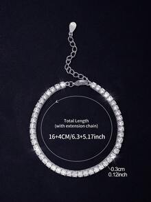 1pc 2-3mm Top-Quality Hip-Hop Style Four-Prong Moissanite Diamond Mesh Chain Bracelet (Extension Chain Design), 925 Sterling Silver Bracelet, Sparkling And Luxurious, Exquisite And Delicate Jewelry Fashion Gift, Specially Designed For Women. - 四爪滿鑽手鍊 - 查看 16