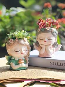 New Fairy Cute Magic Elf Girl Succulent Small Flower Pot Balcony Gardening Creative Landscape Pottery Storage Vase Decoration Vase - Multicolor - View 3