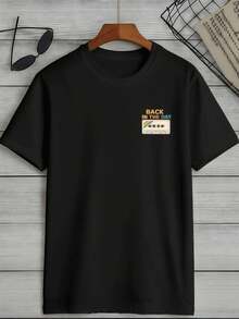 Retro Cassette Music Tee Fashion Print T-Shirt , Men's 220g New Summer Sports Fashion Printed Pure Cotton Short-Sleeved T-Shirt(1 PC) - Black - View 2