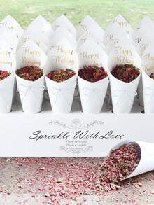 38pcs/Set Confetti Holder, 1pc Confetti Cone Holder With 30pcs Kraft Paper, Wedding Celebration Party Decoration Supplies, Outdoor Wedding Dried Flower Confetti Gift Wrapping Supplies, 30 Hole Cone-Shaped Confetti Holder, 30pcs Kraft Paper Available For Individual - White - View 3