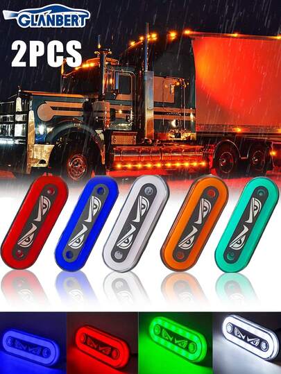 GLANBERT 2 tiras de luz LED para automóvil, luz dinámica de ojo de diablo, luz de decoración LED para automóvil, luz externa ancha, luz auxiliar LED, adecuada para camiones y motocicletas