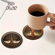 Bộ 6 miếng lót ly bằng gỗ, họa tiết Cây sự sống - in phẳng 2D, thảm lót ly chống trượt, bảo vệ mặt bàn, trang trí nhà cửa và văn phòng, trang trí nhà bếp, phụ kiện nhà bếp, trang trí bàn, quà tặng Giáng sinh, trang trí Giáng sinh, chọn từ 1 bộ, 2 bộ hoặc 31 bộ, bộ lót ly, miếng lót ly đồ uống, miếng lót ly cho cốc tại nhà - màu nâu - Xem 4