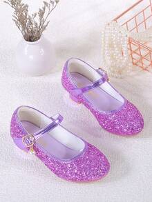 Girls Princess Shoes, Children High Heel Shoes, Soft Bottom Non-Slip Shoes, Little Girls Blue Glitter Shoes, Gold Formal Shoes, Purple High Heel Shoes, Spring Autumn New Arrival - Purple - View 6
