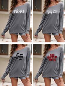 Customized Women's Large Round Neck Long Sleeve,Fall Clothes For Women,Halloween Clothes Women, Flocking Printing Process Autumn And Winter Fashion Casual Lazy Black Top Suitable For Going Out/Shopping/Festivals/Parties/Gatherings/Travel