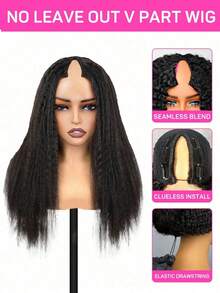 Yaki Straight V Part Wig Human Hair For Women No Leave Out Upgrade U Part Glueless Wigs Human Hair Brazilian 200 Density Kinky Straight V Shaped Wigs Human Hair No Sew In NO Glue Beginner Friendly Natural Color - Natural Black - Xem 4