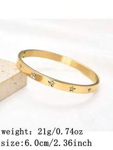 1pc Fashionable Stainless Steel Hollow Out Five-Pointed Star Bangle, Suitable For Daily Wear, Festivals, Birthdays, Etc. As A Preferred Gift - Yellow Gold - View 9