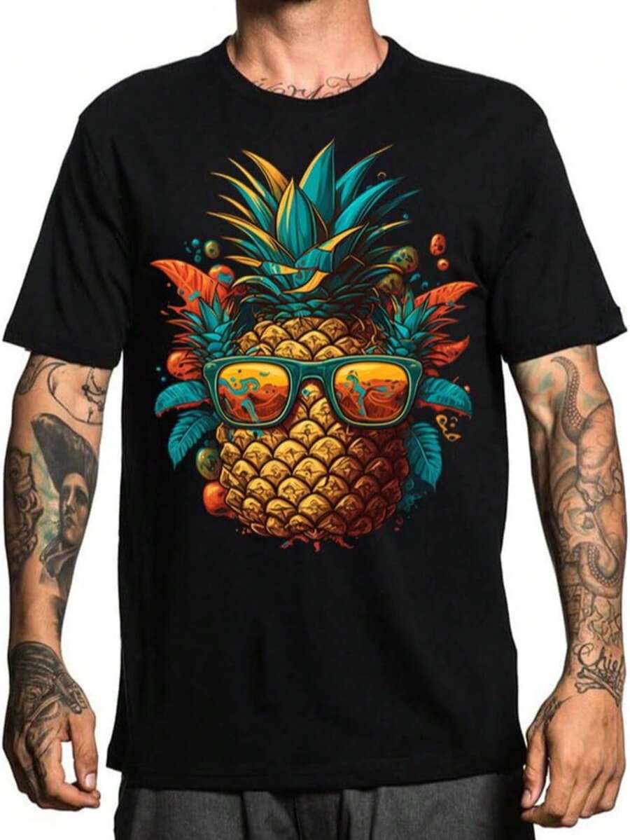 Men T-Shirt, Men Graphic Tee, Cotton Breathable Casual T-Shirt Suitable For Adult Men S-3XL - 黑色 - 查看 1