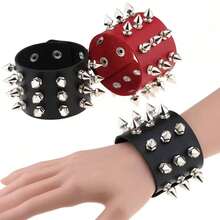 1pc Fashionable Punk Style Bracelet, Unisex PU Leather Triple Row Rivet Cuff Bangle, Exaggerated Personalized Street Dance Accessory