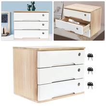 Wood Desk Organizer With 3 Drawers, Lockable Desktop Countertop Storage Cabinet For Home Office Supplies File Tabletop Organizing Unit, 15.75" X 11.02" X 12.2" (Wood) - trắng - Xem 1