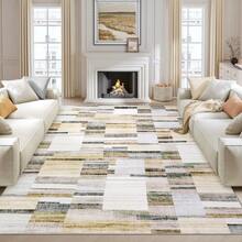 Modern Home Decor Patchwork Living Room Area Rug Stain Resistant Non Slip Hallway Runner Rug Printed Thin Low Pile Mat Throw Rug Washable Bordered Carpet Easy To Clean Soft Non Shedding Floorcover For Dinning Room Kitchen Laundry Bathroom Bedroom - 灰色 - 查看 1