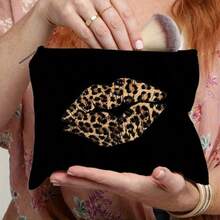 Bolsa de maquillaje con estampado de labios de leopardo gótico y estampado de calavera, bolsa de cosméticos con cremallera y bolsa de aseo - Estilo gótico oscuro bohemio de la academia, bolsa de medicina reutilizable con tema de terror, bolsa de almacenamiento de bolígrafos, bolsa de viaje y maquillaje - Para la escuela, la decoración del hogar de verano, la bolsa de aperitivos 9in*6in