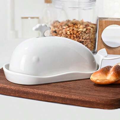 Ursword 1 zestaw pięknej ceramicznej maselniczki z pokrywką do lodówki blatowej, pojemnik na masło w kształcie wieloryba z porcelanową pokrywką i uchwytem do masła w kostce East West Coast, pojemnik na masło, zabawny wystrój kuchni i akcesoria na prezenty kuchenne, kolorowy, zawiera kolor biały, zielony, pomarańczowy, żółty i czarny