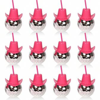 20oz Reusable Disco Ball Cowboy Hat Cup, Disco Ball Cocktail Cup For Cowgirl Party, Bachelorette Party, Glitter Ball, Suitable For Party, Nightclub, Bar, Birthday