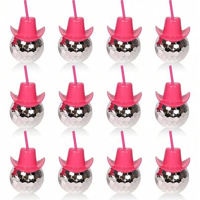 Vaso reutilizable de 20 onzas con forma de sombrero de vaquero de bola de discoteca, vaso para cócteles de bola de discoteca para fiesta de vaquera, despedida de soltera, bola de brillo, adecuado para fiestas, discotecas, bares, cumpleaños