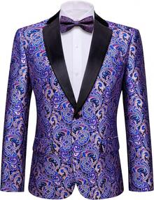 Barry.Wang Blazer For Men Paisley Sport Coat Lightweight Suit Jacket Regular Tuxedo Flower Mardi Gras Carnival Gift