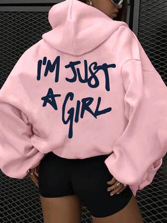 Casual Slogan Print Hoodie, Autumn/Winter