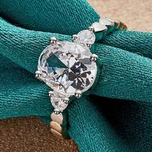 925纯银镀金爪镶锆石7-10#戒指女士婚礼订婚派对时尚饰品 - 銀色 - 查看 4