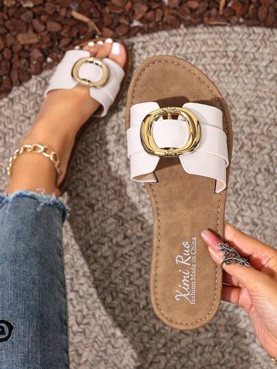 Nuevas sandalias de mujer de primavera/verano de la marca H Style, sandalias romanas casuales con correa deslizante, cómodas sandalias tipo mula deslizante en negro, beige, marrón, planas, con relieve, estilo desierto, elegantes sandalias de cuña con strass francesas de suela gruesa, calzado de playa, sandalias deslizantes minimalistas para interior y exterior, sandalias planas con estampado de cocodrilo