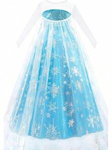 Light Up Princess Dress Girls Halloween Costume Costume Toddler Dressing Up Bithday Party, Purple - 藍色-帶斗篷 - 查看 6