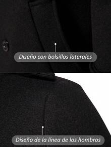 Abrigo largo para hombre de gabardina, abrigos para hombre en colores caqui negro gris con doble fil a de botones, elegante y formal para ocasiones especiales - Negro - Ver 8