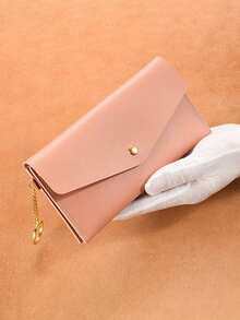 女士超薄按扣钱包,带卡槽和硬币袋 - 轻质合成皮革长款手拿包,含金色钥匙扣,多种颜色(桃色/浅蓝色/深棕色/紫色/红色/黑色),小巧的收纳包,简约的设计,光滑的质地,小巧的钱包,实用的礼物 - 彩色 - 查看 9