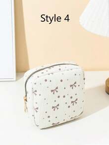 1pc Pink Bow Floral Print Sanitary Napkin Pouch, Mini Cosmetic Bag, Multifunctional Sanitary Napkin Organizer, Compact Square Bag, Women's/Girls' Travel Cosmetic Case, Cute Zipper Pouch Coin Purse, Campus Style, Suitable For School, Work, Travel, Makeup Bag, Skincare Bag, Toiletry Bag, Packaging Box, Travel Essentials