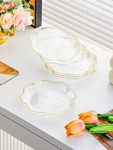 4/6pcs Plastic Snack Plates, Dessert Plates, Nordic Maple Leaf Shaped Plates, Compact & Delicate, Thick & Durable, Gold Rim, Finely Polished, Bone Dish, Snack Plate, Restaurant Plate, Home Fruit Plate - Multicolor - View 18