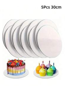 5 Peças Bases Redondas Brancas para Bolo, Base Resistente para Bolo, Prato Antigordurado para Bolo para Casamento, Festa de Aniversário e Feriado, Ideal para Decoração e Apresentação Profissional de Bolos - Multicolorido - Visão 7